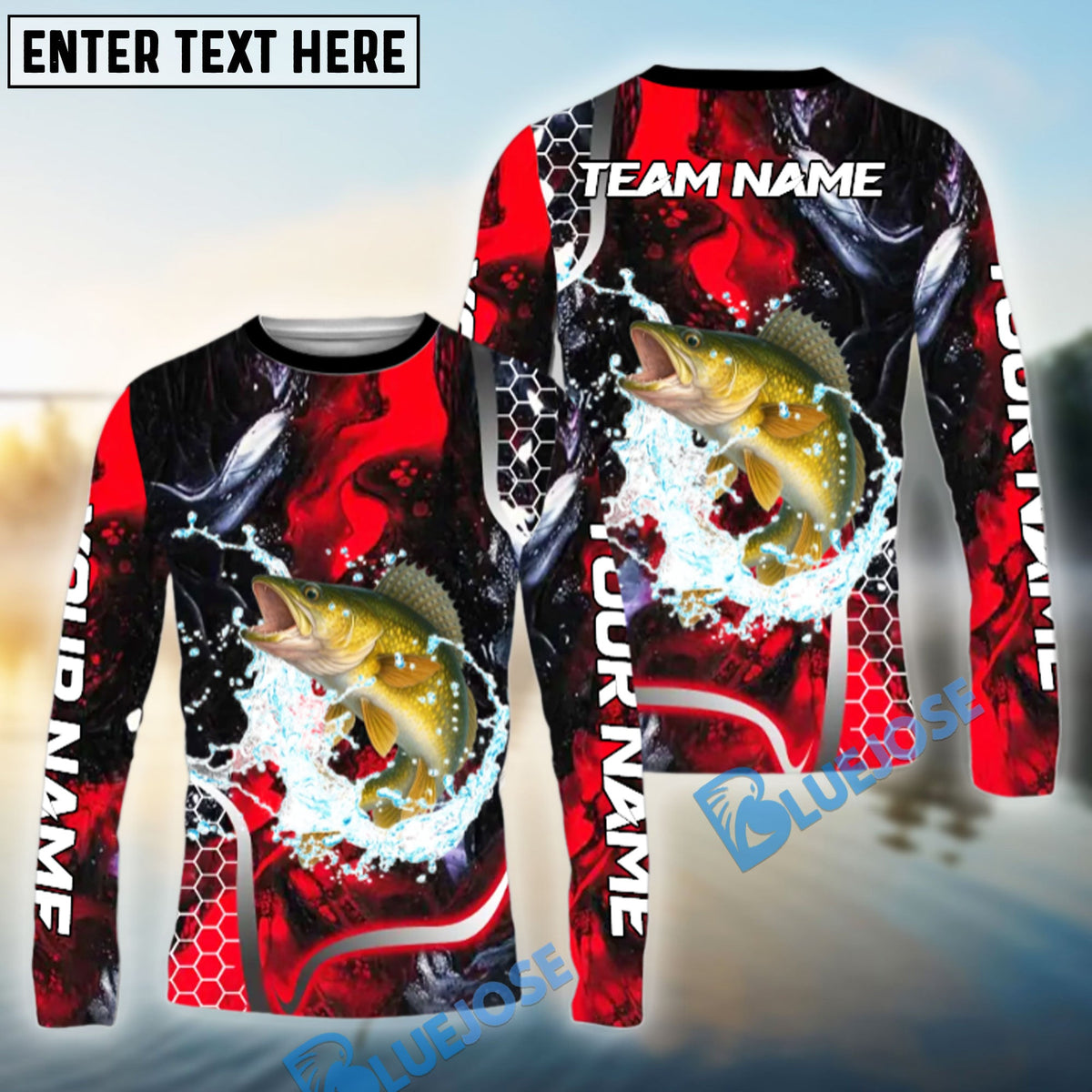 BlueJose Walleye Fishing Red Thunder Custom Name & Team Name 3D Shirts