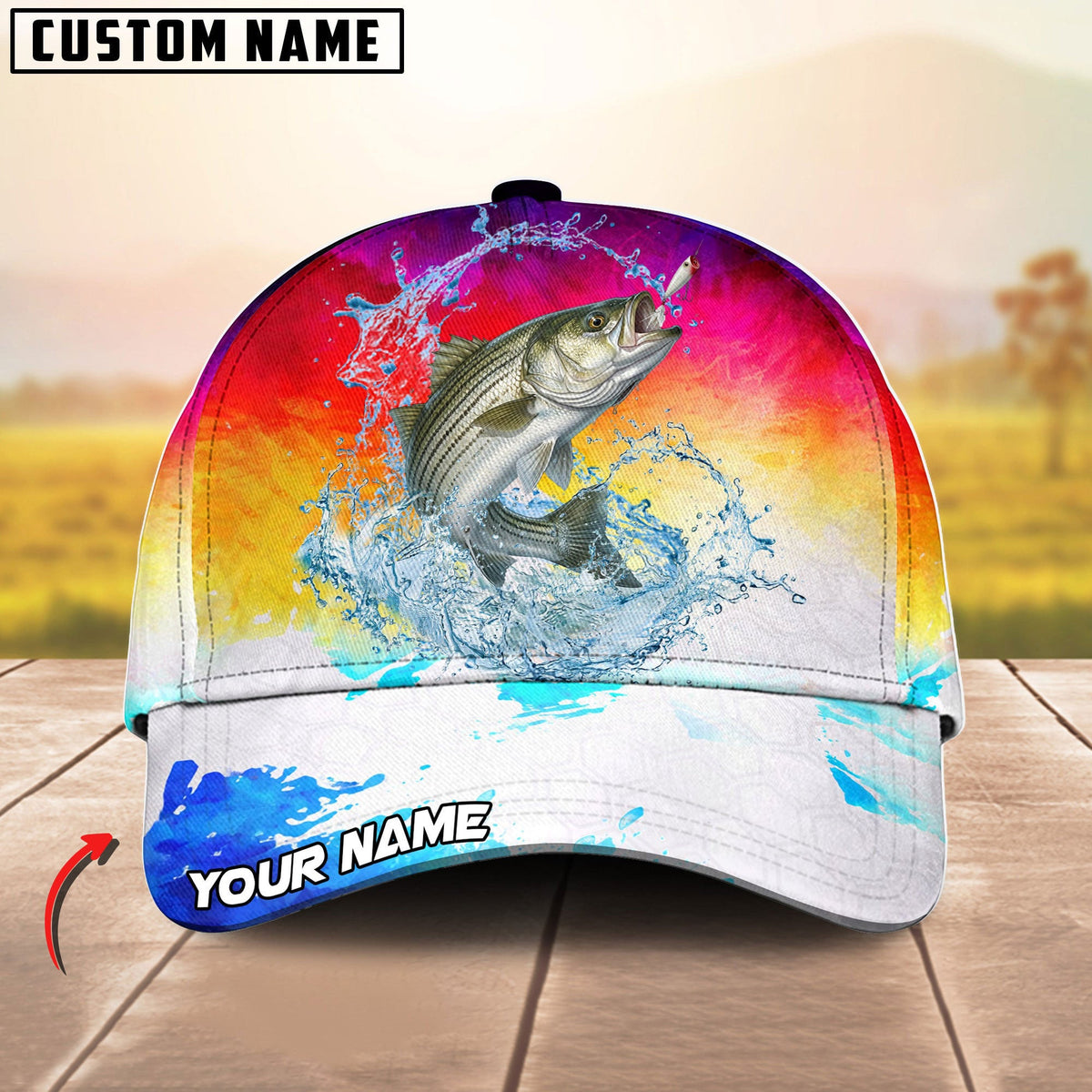 BlueJose Fishing Vibrant Sunset Personalized Cap (13 Breeds)
