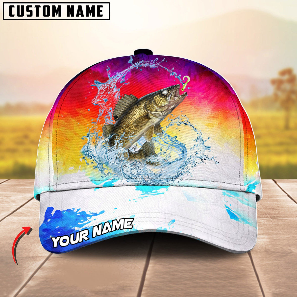 BlueJose Fishing Vibrant Sunset Personalized Cap (13 Breeds)