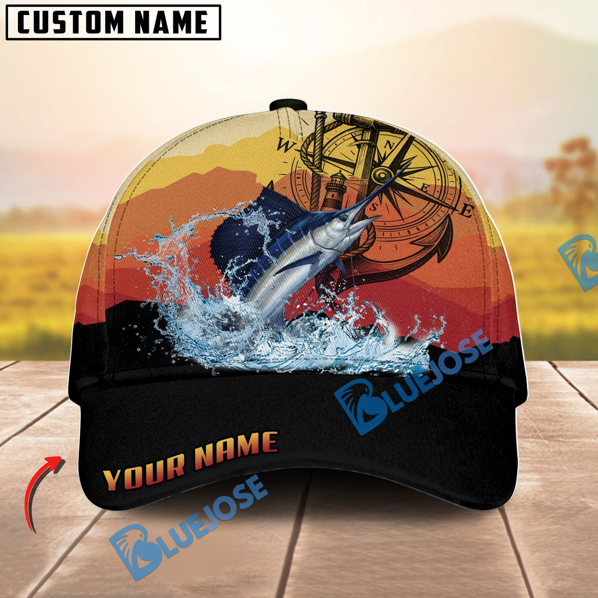 BlueJose Fishing Mountain Lake Legend Personalized Cap (13 Breeds)