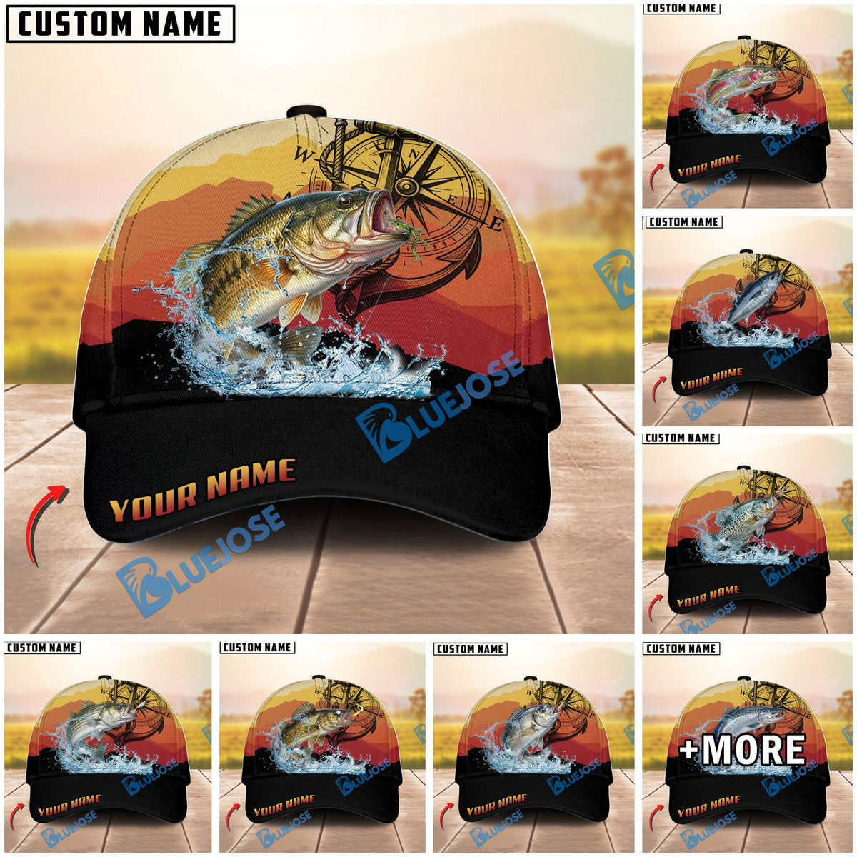BlueJose Fishing Mountain Lake Legend Personalized Cap (13 Breeds)