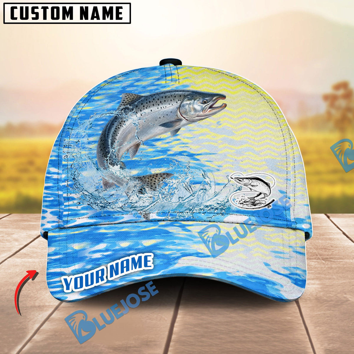 BlueJose Fishing Blue Lake Pattern Personalized Cap (13 Breeds)