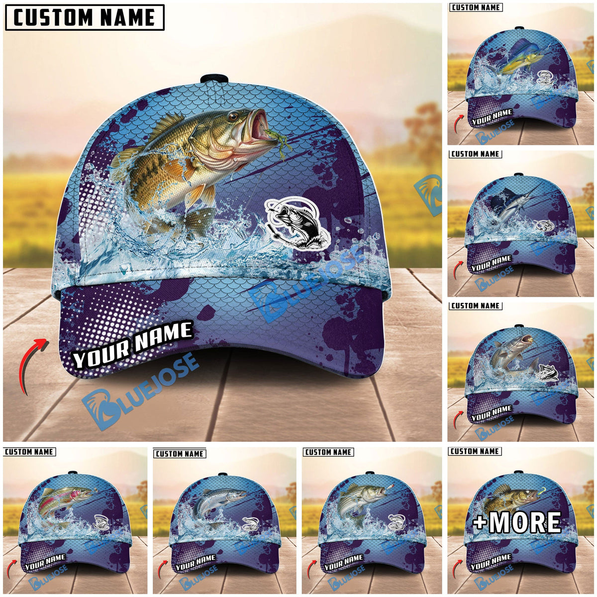 BlueJose Fishing Blue Wave Personalized Cap (13 Breeds)