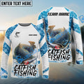BlueJose Catfish Fishing Blue Camo White Pattern Sport Custom Name & Team Name 3D Shirts