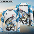 BlueJose Musky Fishing Blue Camo White Pattern Sport Custom Name & Team Name 3D Shirts