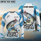 BlueJose Musky Fishing Blue Camo White Pattern Sport Custom Name & Team Name 3D Shirts
