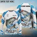 BlueJose Striped Bass Fishing Blue Camo White Pattern Sport Custom Name & Team Name 3D Shirts