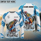 BlueJose Trout Fishing Blue Camo White Pattern Sport Custom Name & Team Name 3D Shirts