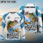 BlueJose Walleye Fishing Blue Camo White Pattern Sport Custom Name & Team Name 3D Shirts