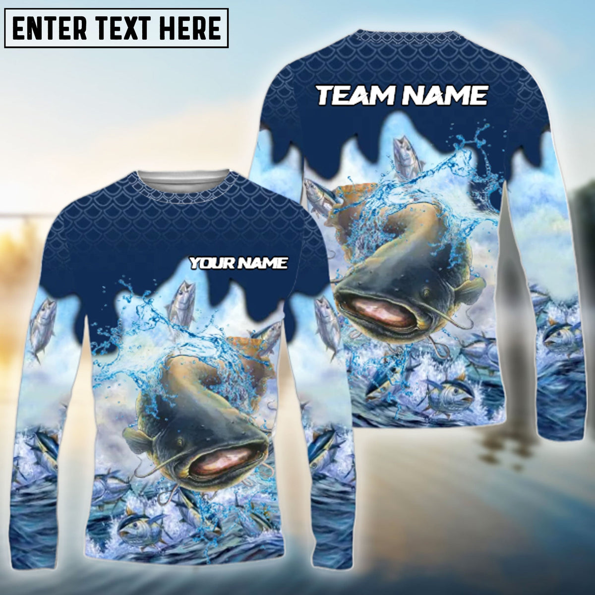 BlueJose Catfish Fishing Sea Hunt Hook Name & Team Name 3D Shirts