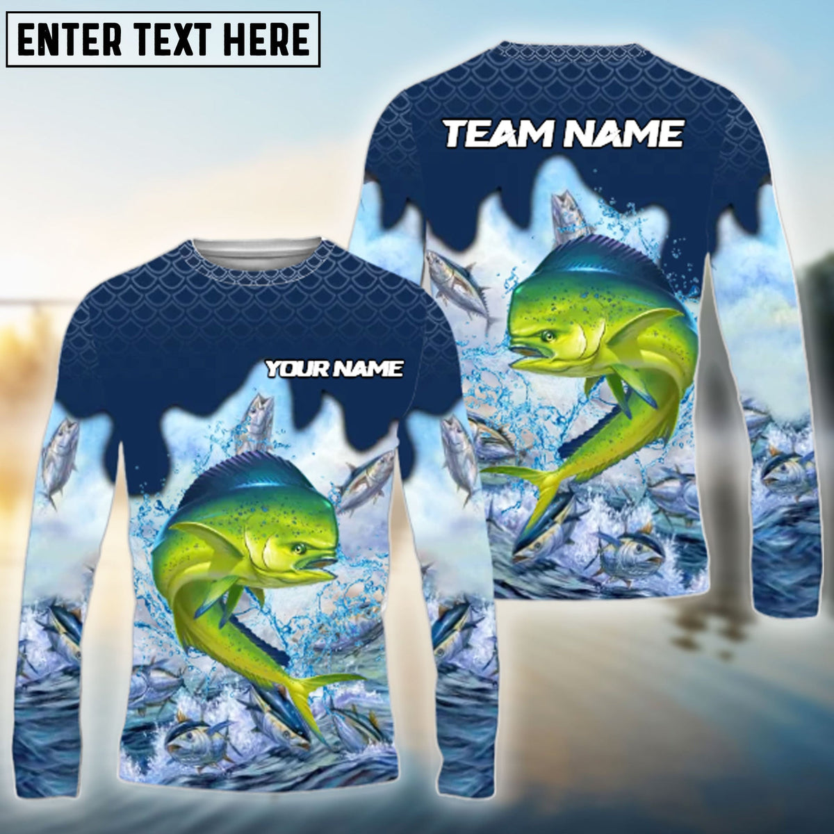 BlueJose Mahi-mahi Fishing Sea Hunt Hook Name & Team Name 3D Shirts