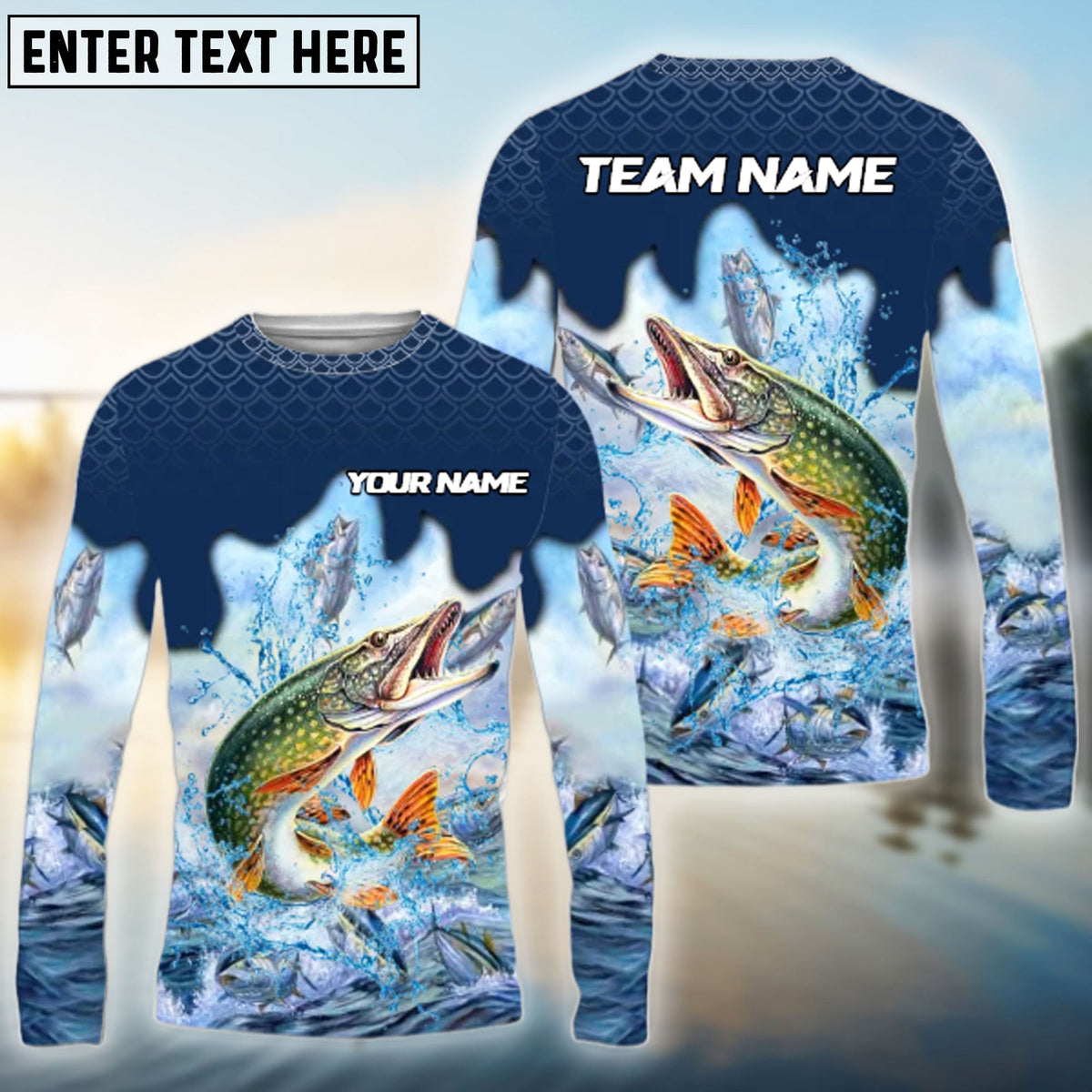 BlueJose Pike Fishing Sea Hunt Hook Name & Team Name 3D Shirts