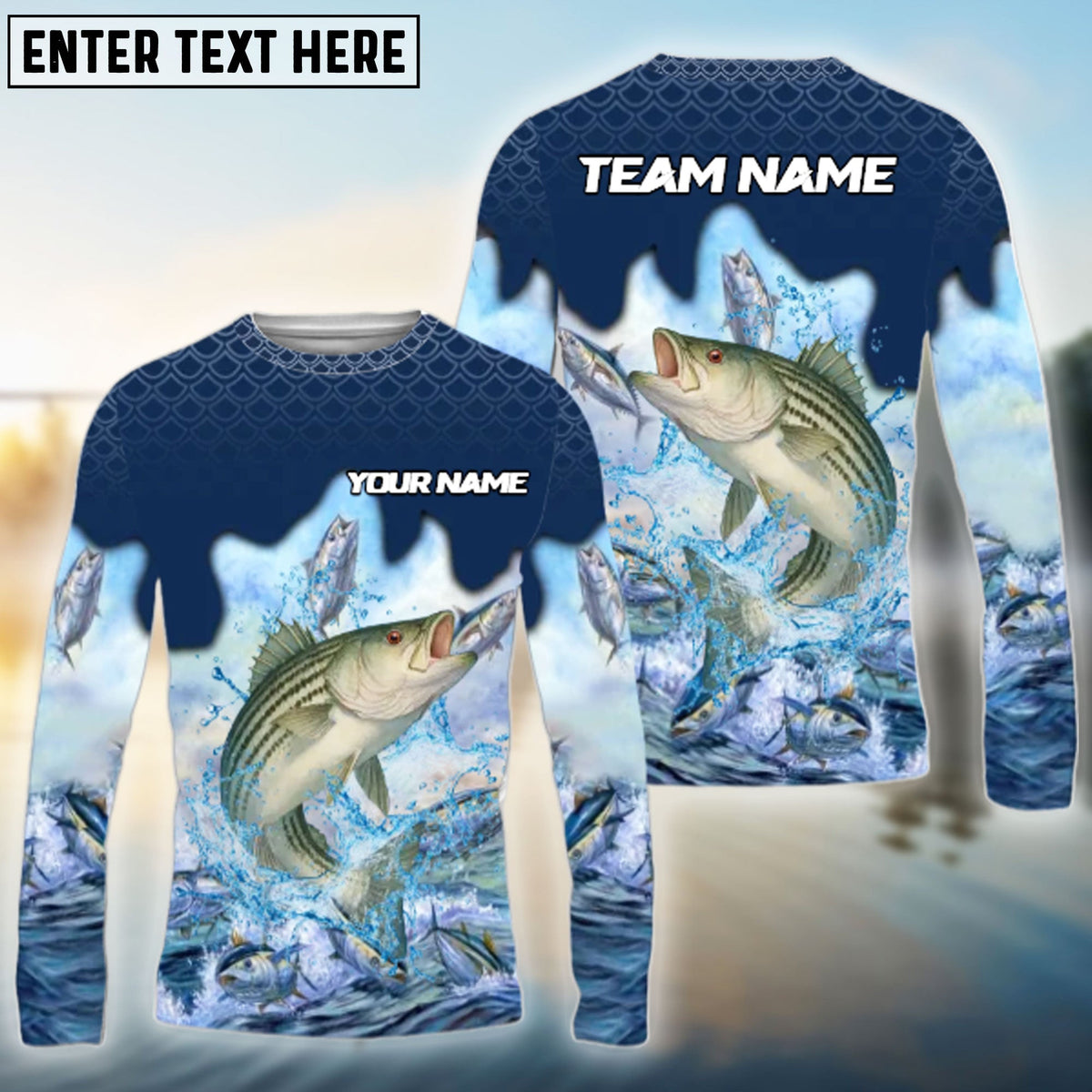 BlueJose Striped Bass Fishing Sea Hunt Hook Name & Team Name 3D Shirts
