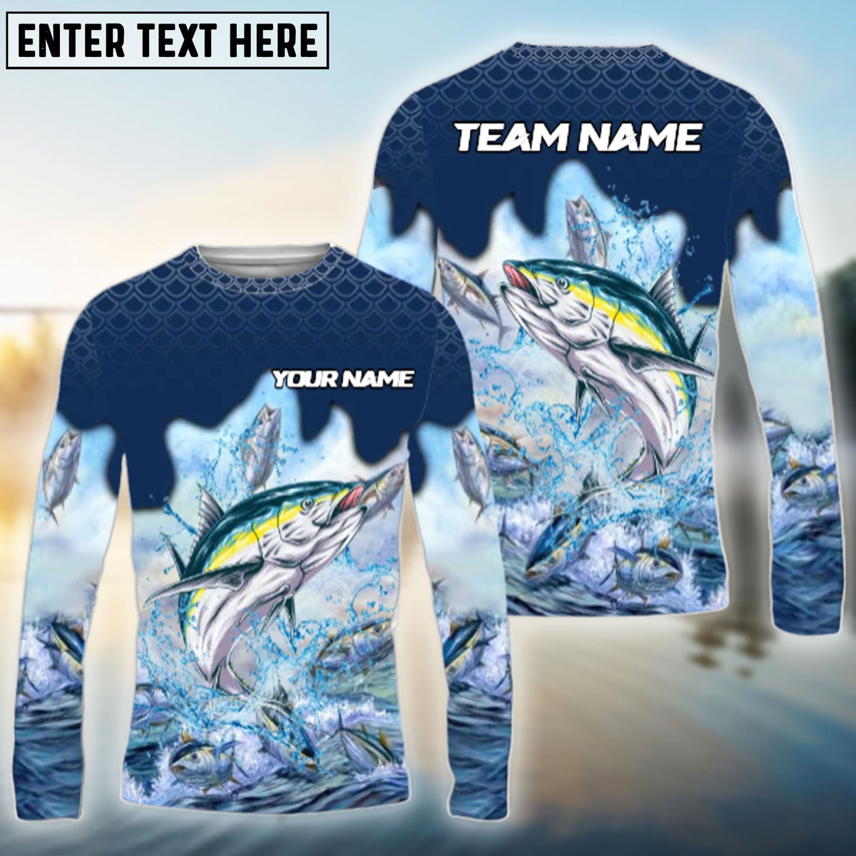 BlueJose Tuna Fishing Sea Hunt Hook Name & Team Name 3D Shirts