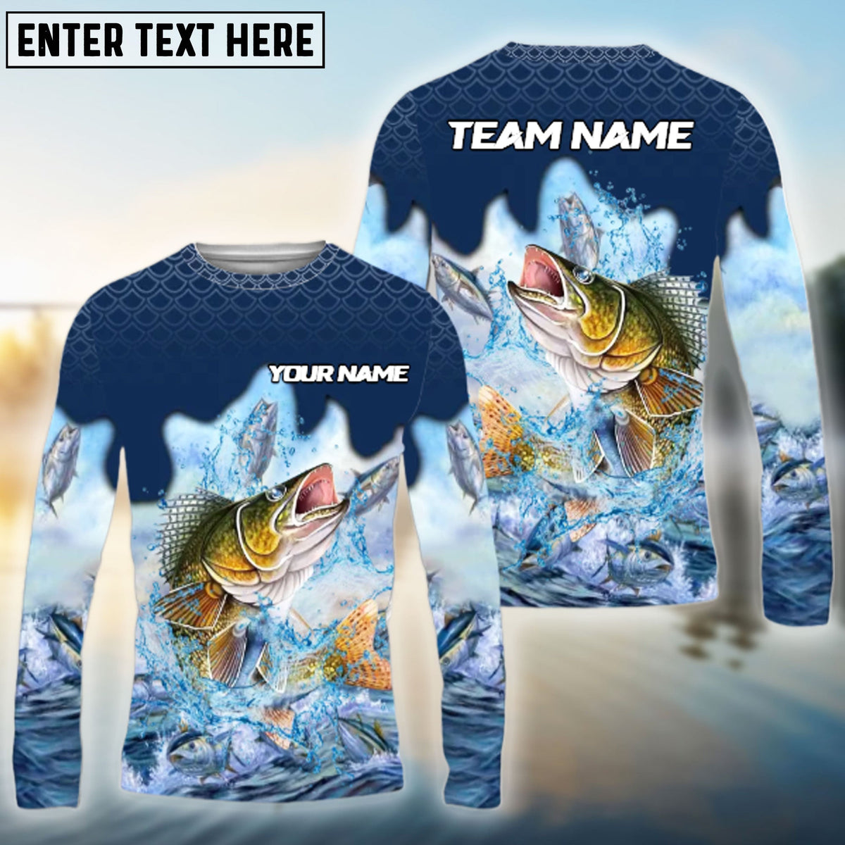 BlueJose Walleye Fishing Sea Hunt Hook Name & Team Name 3D Shirts