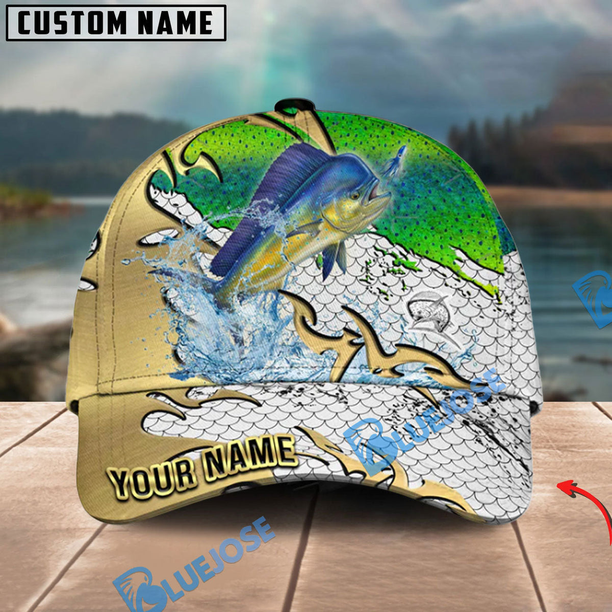 BlueJose Fishing Gold Scale Personalized Cap (13 Breeds)