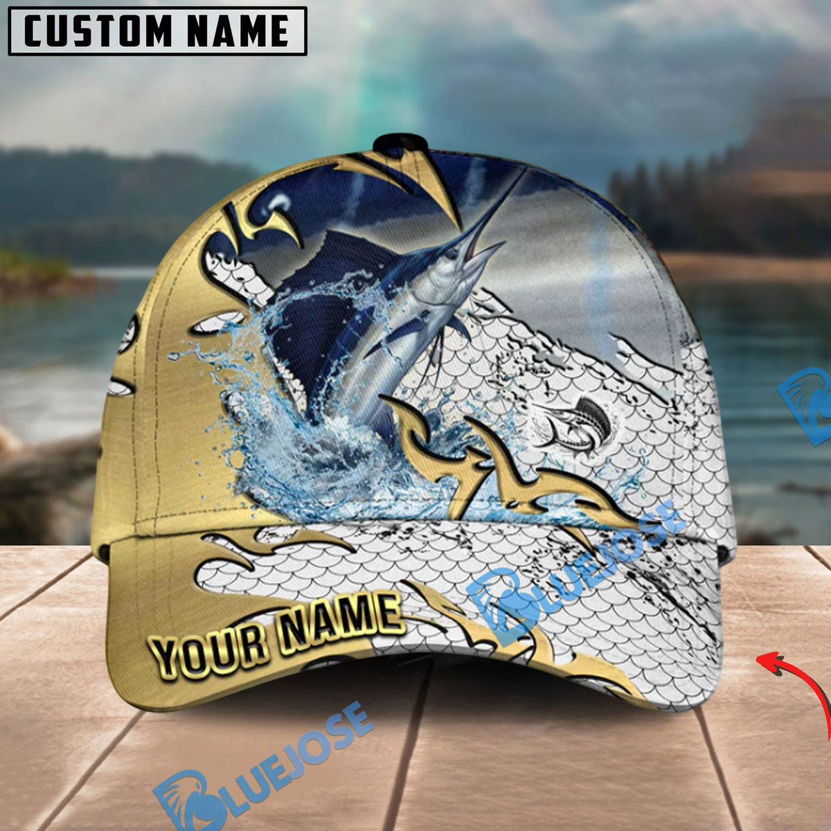 BlueJose Fishing Gold Scale Personalized Cap (13 Breeds)