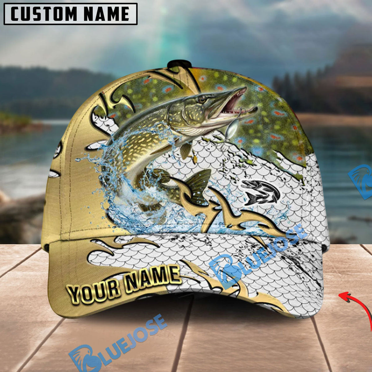 BlueJose Fishing Gold Scale Personalized Cap (13 Breeds)
