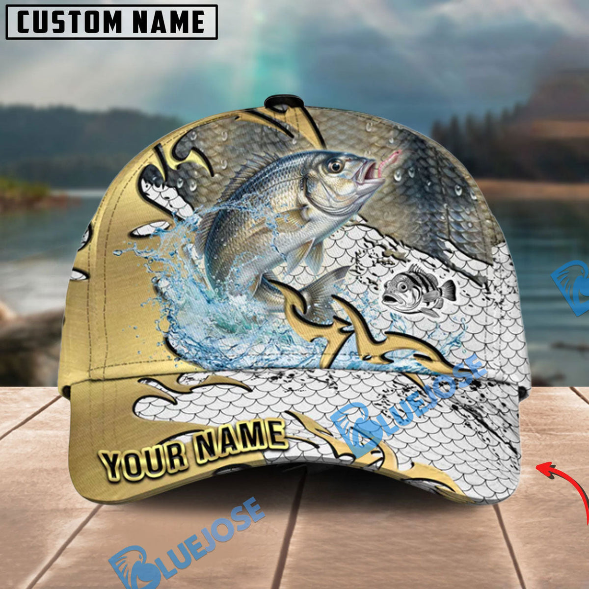BlueJose Fishing Gold Scale Personalized Cap (13 Breeds)