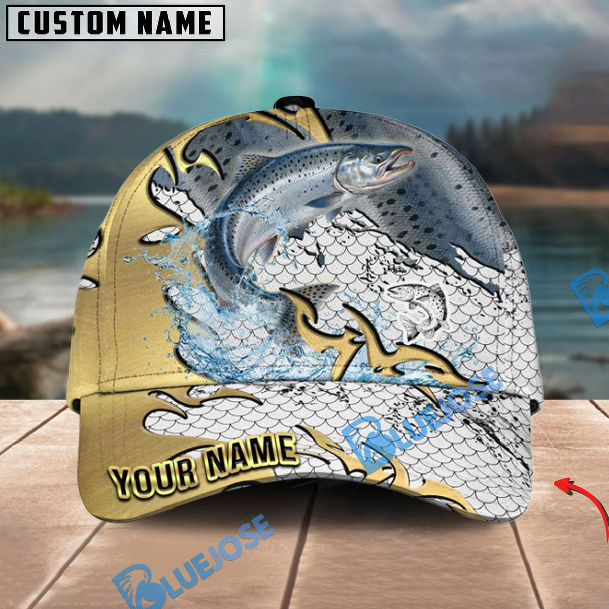 BlueJose Fishing Gold Scale Personalized Cap (13 Breeds)