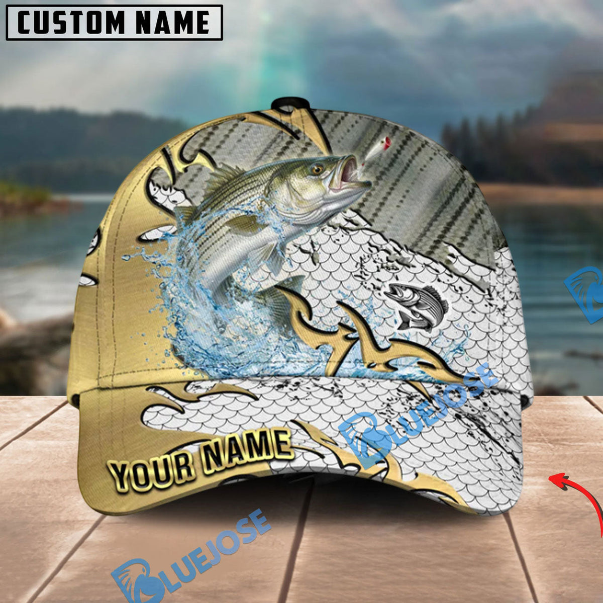 BlueJose Fishing Gold Scale Personalized Cap (13 Breeds)