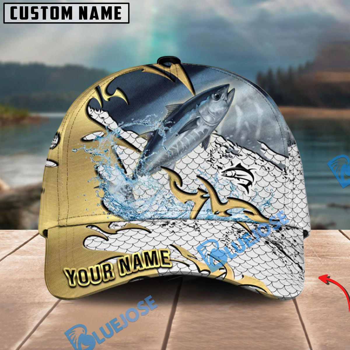 BlueJose Fishing Gold Scale Personalized Cap (13 Breeds)