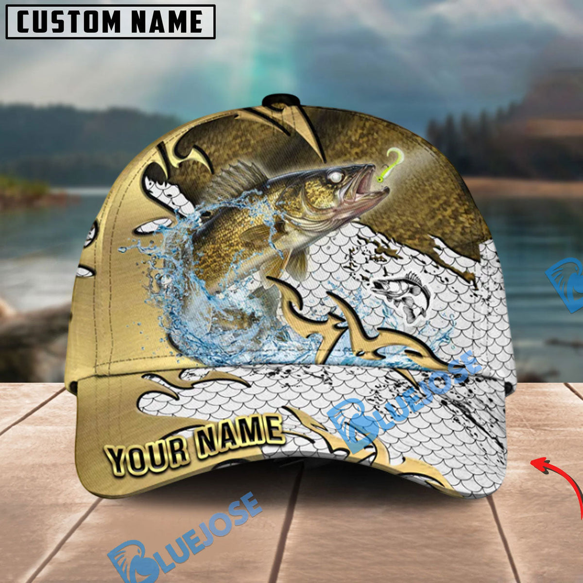 BlueJose Fishing Gold Scale Personalized Cap (13 Breeds)