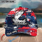 BlueJose Fishing Patriotic Grunge Splatter Personalized Cap (13 Breeds)