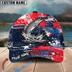 BlueJose Fishing Patriotic Grunge Splatter Personalized Cap (13 Breeds)