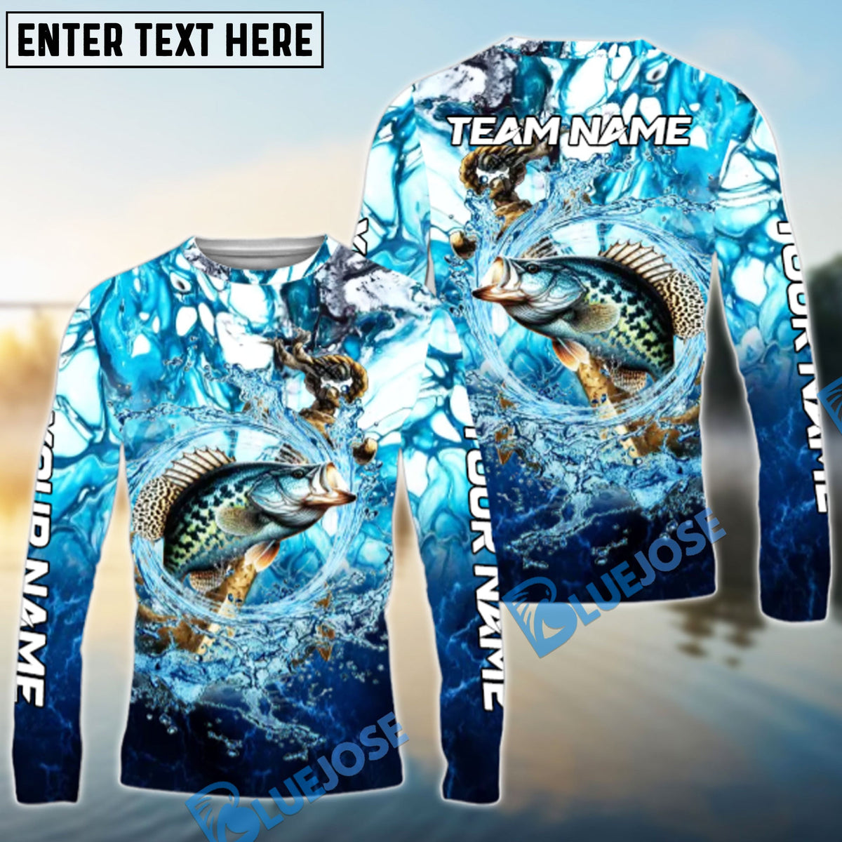 BlueJose Crappie Fishing Marble Tide Catch Name & Team Name 3D Shirts
