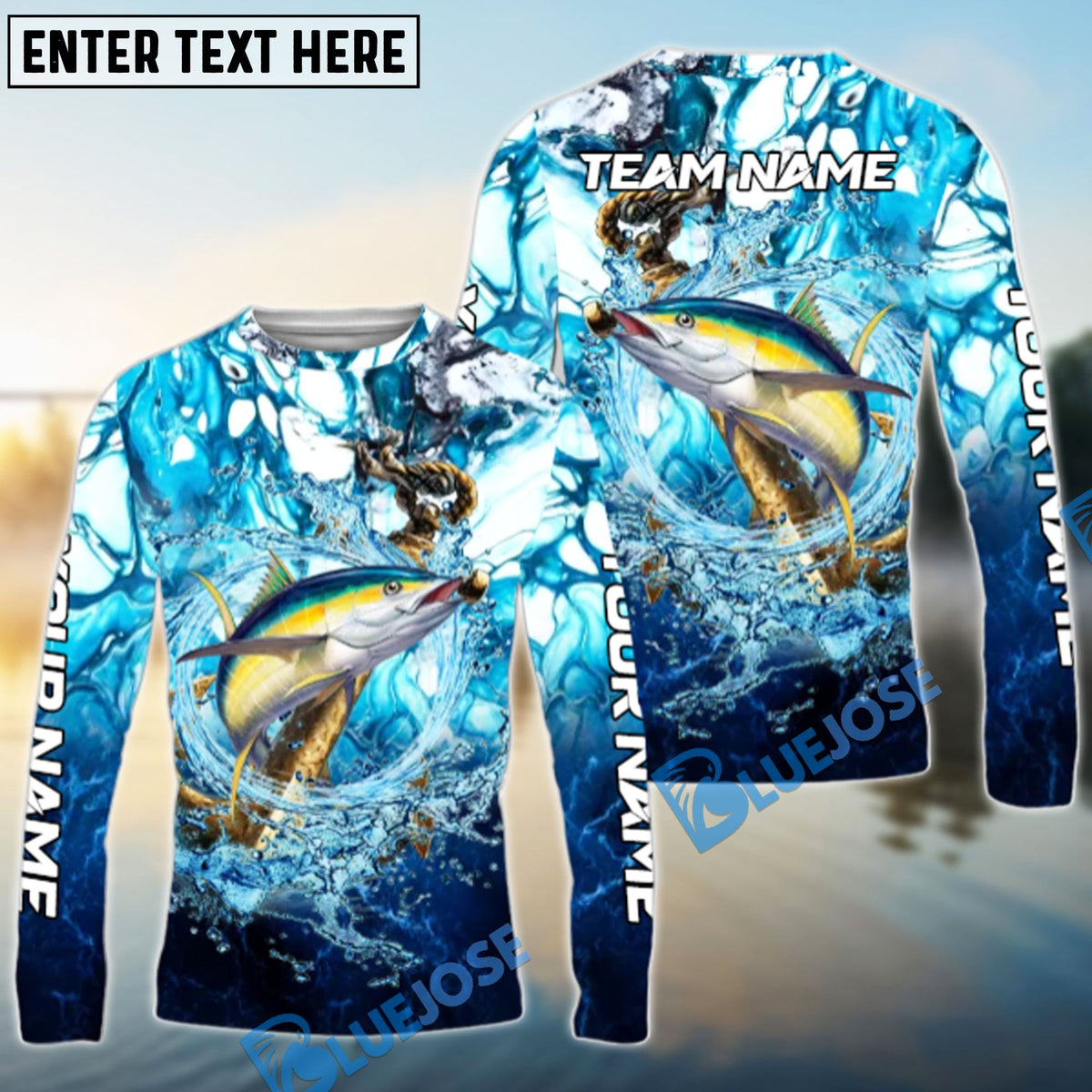 BlueJose Tuna Fishing Marble Tide Catch Name & Team Name 3D Shirts