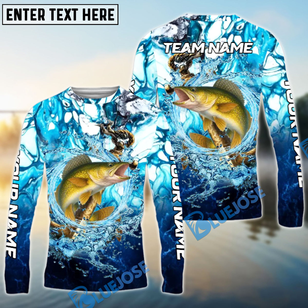 BlueJose Walleye Fishing Marble Tide Catch Name & Team Name 3D Shirts