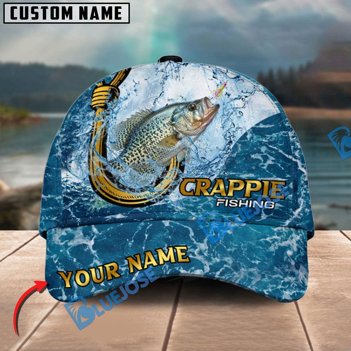 BlueJose Fishing Ocean Blue Personalized Cap (13 Breeds)