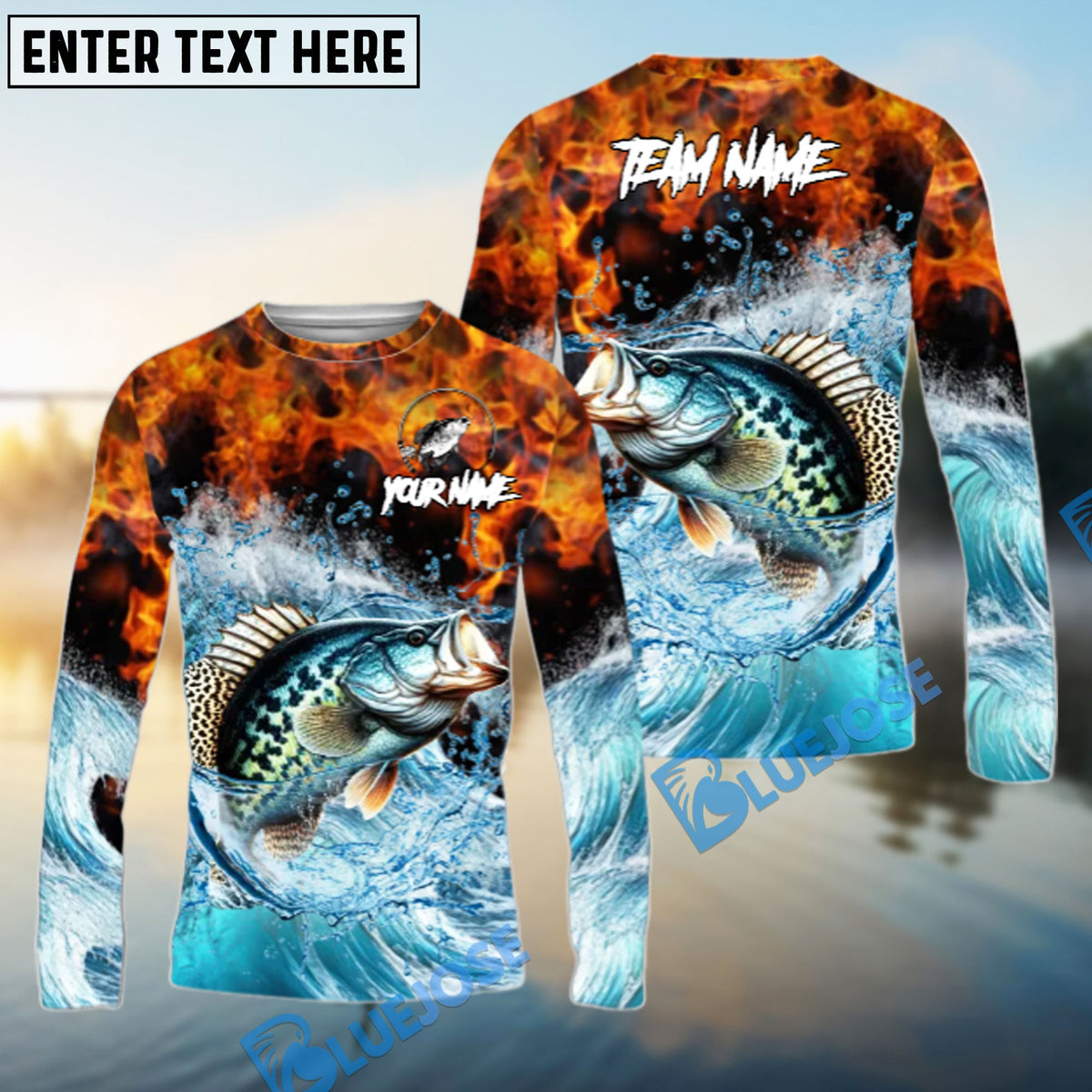 BlueJose Crappie Fishing Sea Fire Design Name & Team Name 3D Shirts