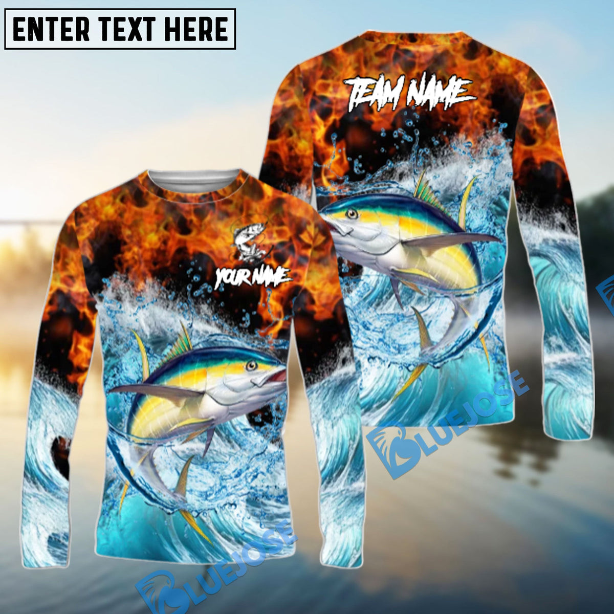 BlueJose Tuna Fishing Sea Fire Design Name & Team Name 3D Shirts