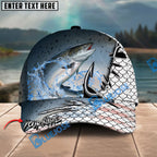 BlueJose Fishing Hook White Fish Scale American Flag Personalized Name Classic 3D Cap Personalized Cap (13 Breeds)