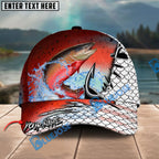BlueJose Fishing Hook White Fish Scale American Flag Personalized Name Classic 3D Cap Personalized Cap (13 Breeds)