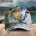 BlueJose Fishing Hook White Fish Scale American Flag Personalized Name Classic 3D Cap Personalized Cap (13 Breeds)