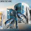 BlueJose Salmon Fishing Blue Fin Bling Camo Sport Custom Name & Team Name 3D Shirts