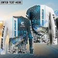 BlueJose Striped Bass Fishing Blue Fin Bling Camo Sport Custom Name & Team Name 3D Shirts