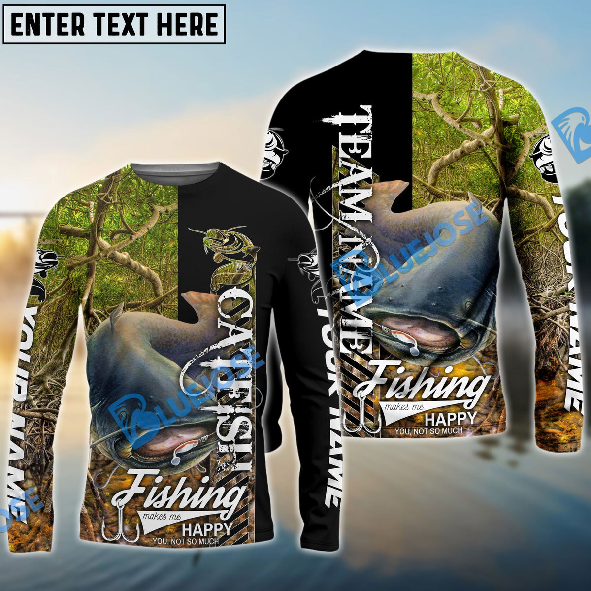 BlueJose Catfish Fishing Jungle Camo Custom Name & Team Name 3D Shirts
