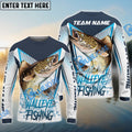 BlueJose Walleye Fishing White Blue Camo Sport Custom Name & Team Name 3D Shirts