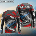 BlueJose Musky Fishing Red Gray Spinning Pattern Custom Name & Team Name 3D Shirts