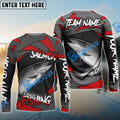 BlueJose Salmon Fishing Red Gray Spinning Pattern Custom Name & Team Name 3D Shirts
