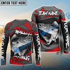 BlueJose Walleye Fishing Red Gray Spinning Pattern Custom Name & Team Name 3D Shirts