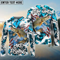 BlueJose Pike Fishing American Flag Light Blue Camo Custom Name & Team Name 3D Shirts