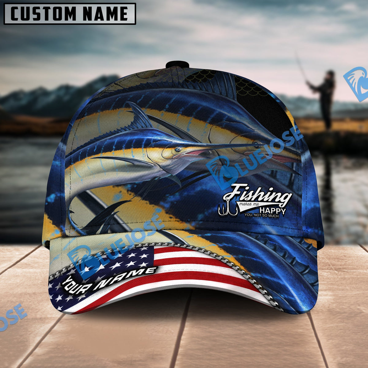 BlueJose Marlin Fishing Skinfish Flag Of United States Pattern Personalized Cap
