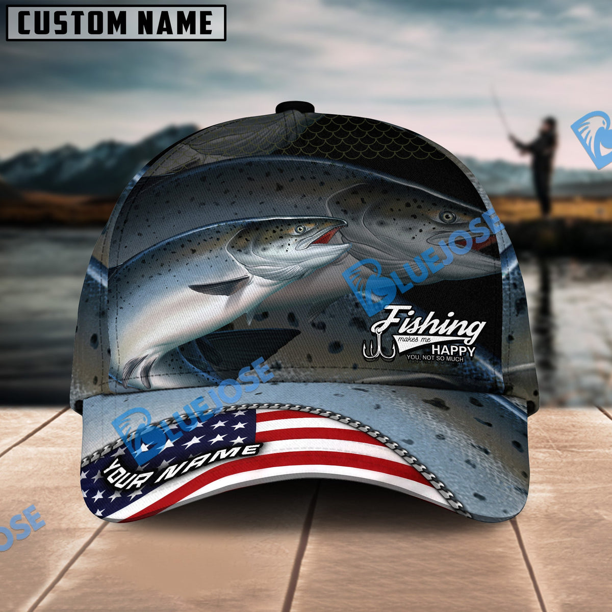 BlueJose Salmon Fishing Skinfish Flag Of United States Pattern Personalized Cap