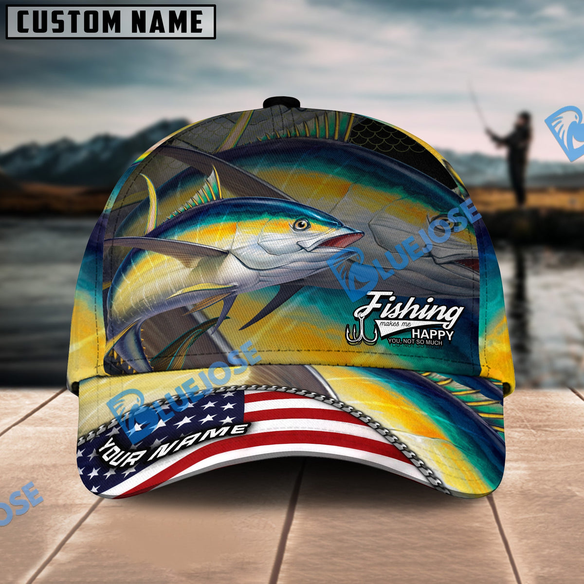 BlueJose Tuna Fishing Skinfish Flag Of United States Pattern Personalized Cap