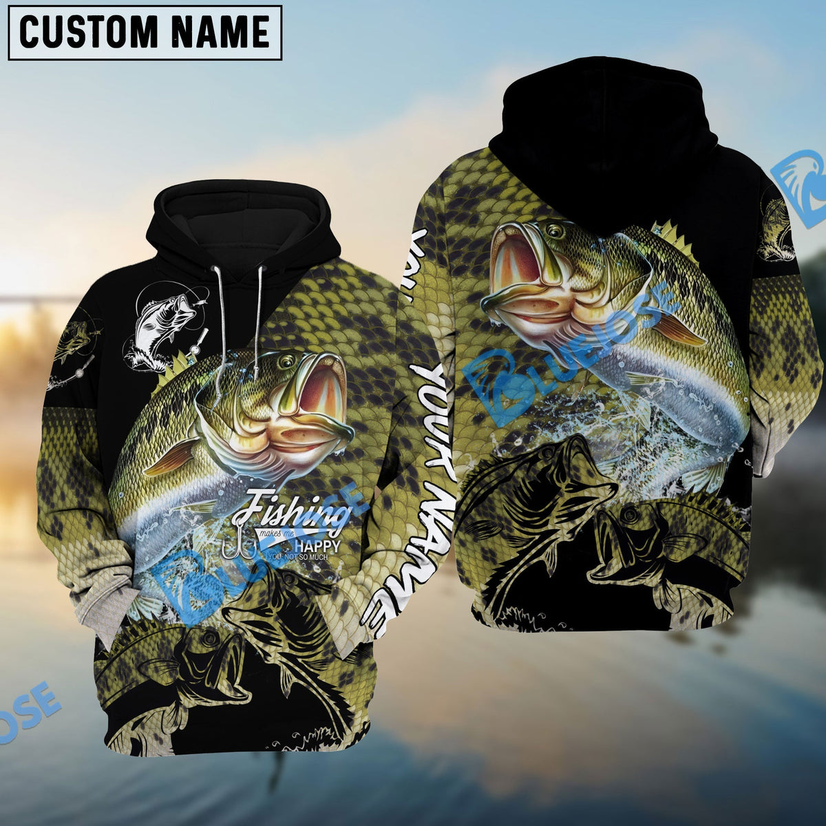 BlueJose Bass Fishing Skin Pattern Performance Fishing Custom Name Long Sleeves